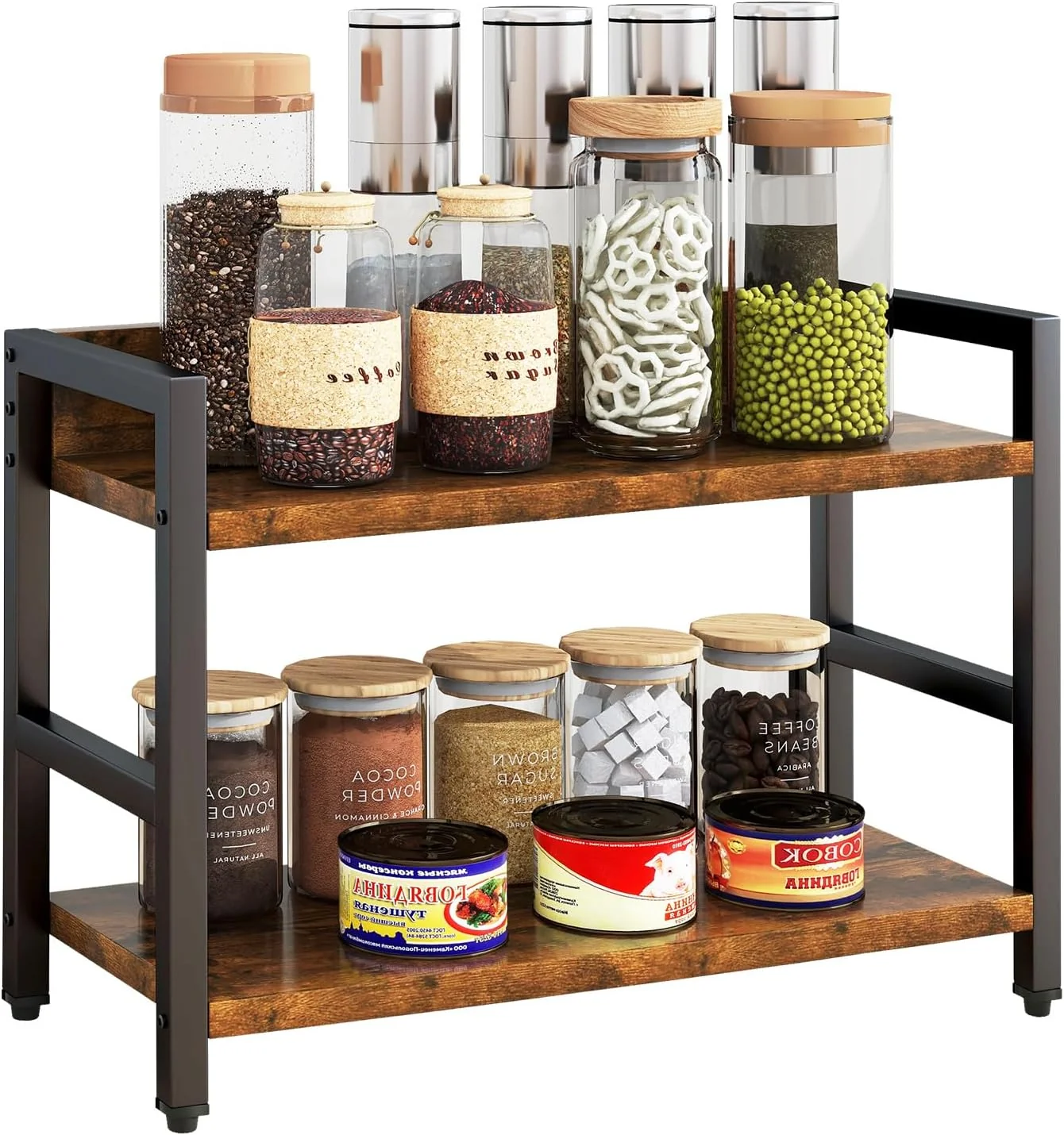 Traditional Ibuyke 2-Tier Spice Rack Industrial Counter Shelf Desktop Storage Organizer Standing Seasoning Rack for Countertop Kitchen Office Living Room Desktop Genuine