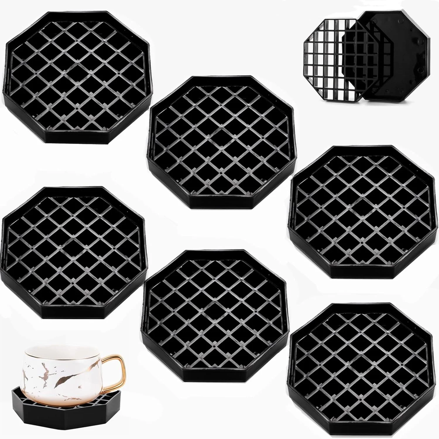 Durable Tebery 6 Pack 4 Inch Coffee Drip Trays Handy Water Catcher Tray for Drink Dispenser Countertop Drip Coasters with Detachable Grid Specialty
