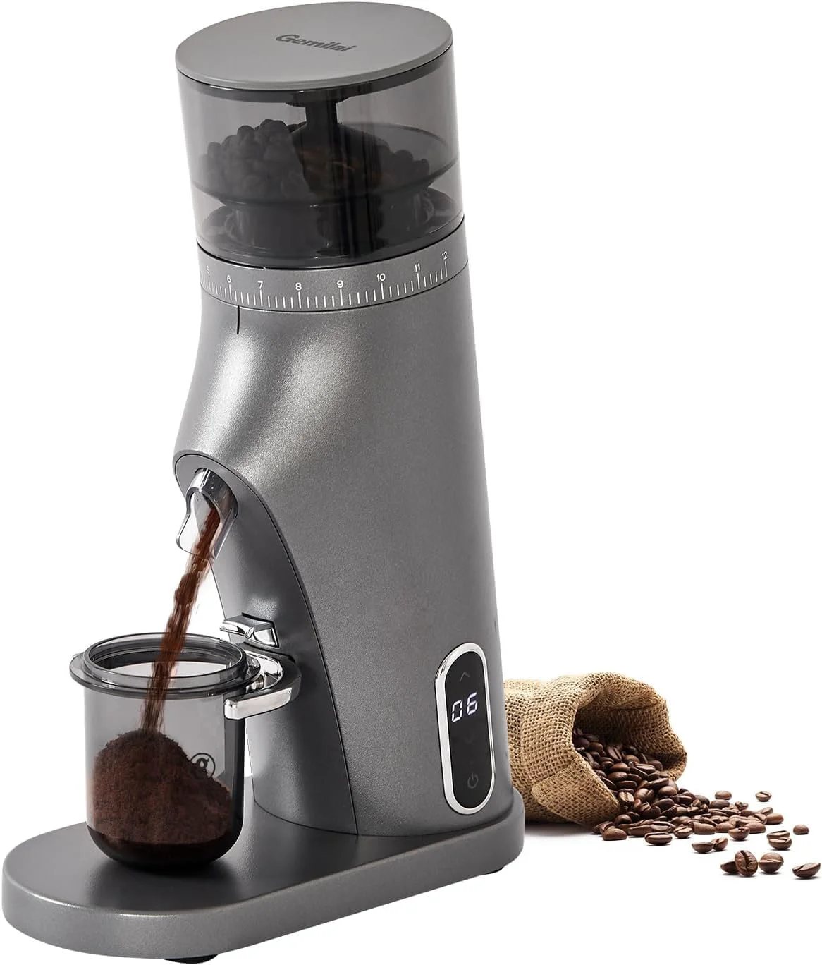 Elegant Gemilai Electric Conical Burr Coffee Grinder Coffee Bean Grinder with Smart 60S Timer 60 Precise Adjustable Grind Settings for Espresso 2-12 Cup Advanced