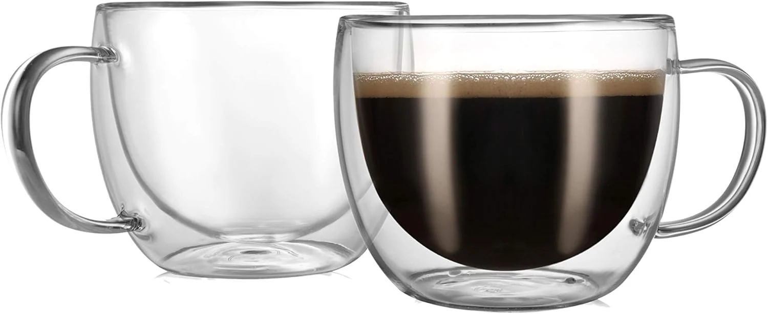 User-Friendly Cnglass Double Wall Glass Cappuccino Mugs 8.1oz Clear Insulated Glass Coffee Mug with Handle for Espresso Latte Tea Set of 2 Trusted