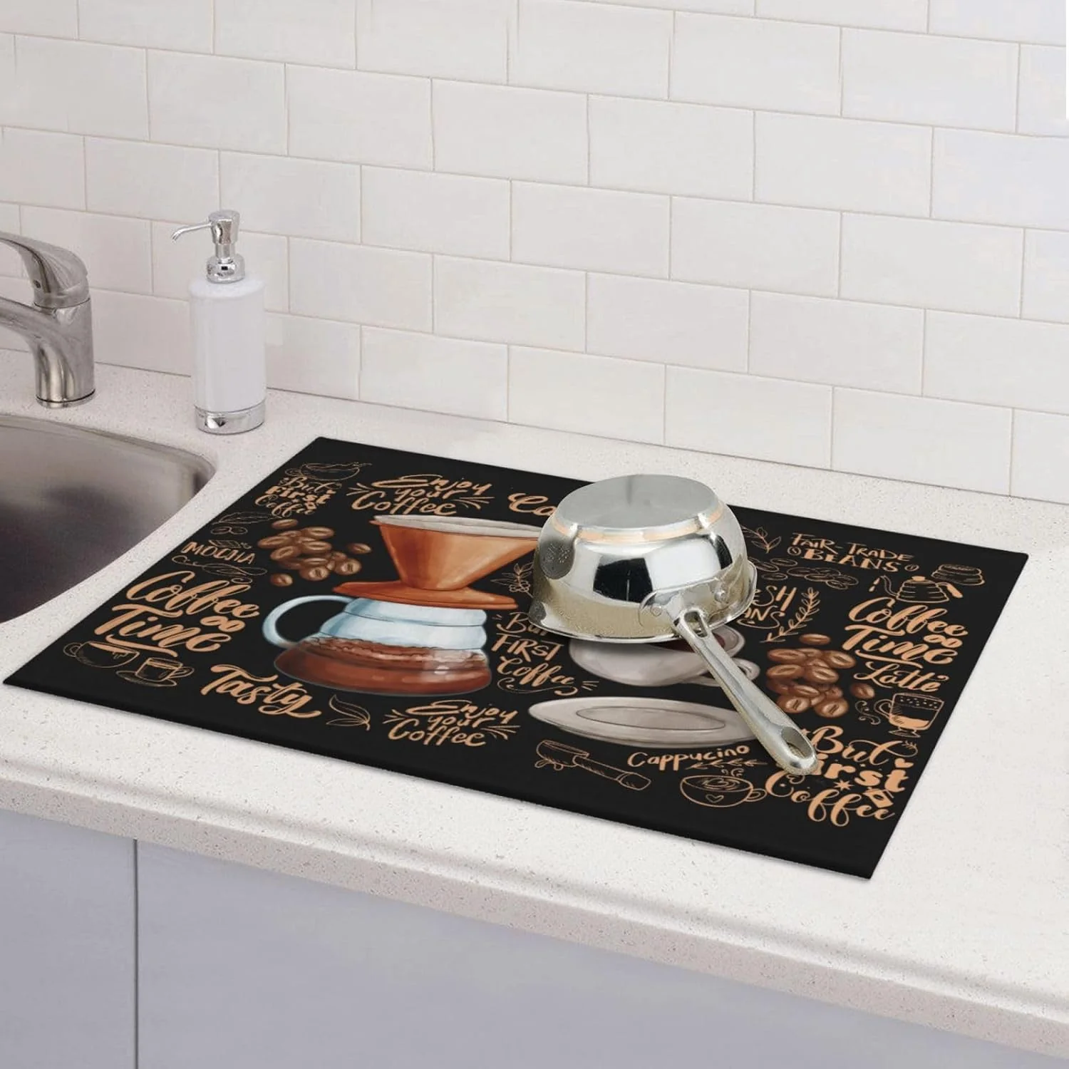 Outstanding Fun Coffee Dish Drying Mat Kitchen Counter Pad 18 24 CVFGHJOKC Dish Drying Mat Highly Absorbent Microfiber Kitchen Counter Pad Reusable Washable 18 24 Healthy