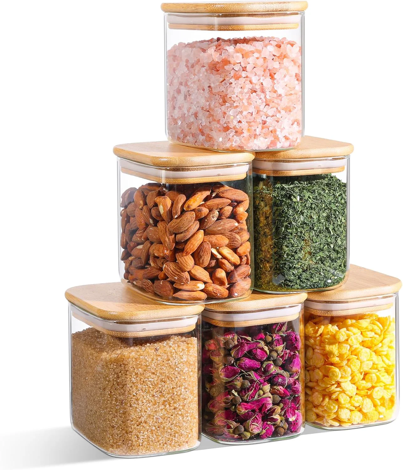 Practical ComSaf 0.7 Qt Rectangle Glass Storage Containers with Lids Glass Jars with Bamboo Lids Clear Food Jar Sugar Coffee Containers Dependable