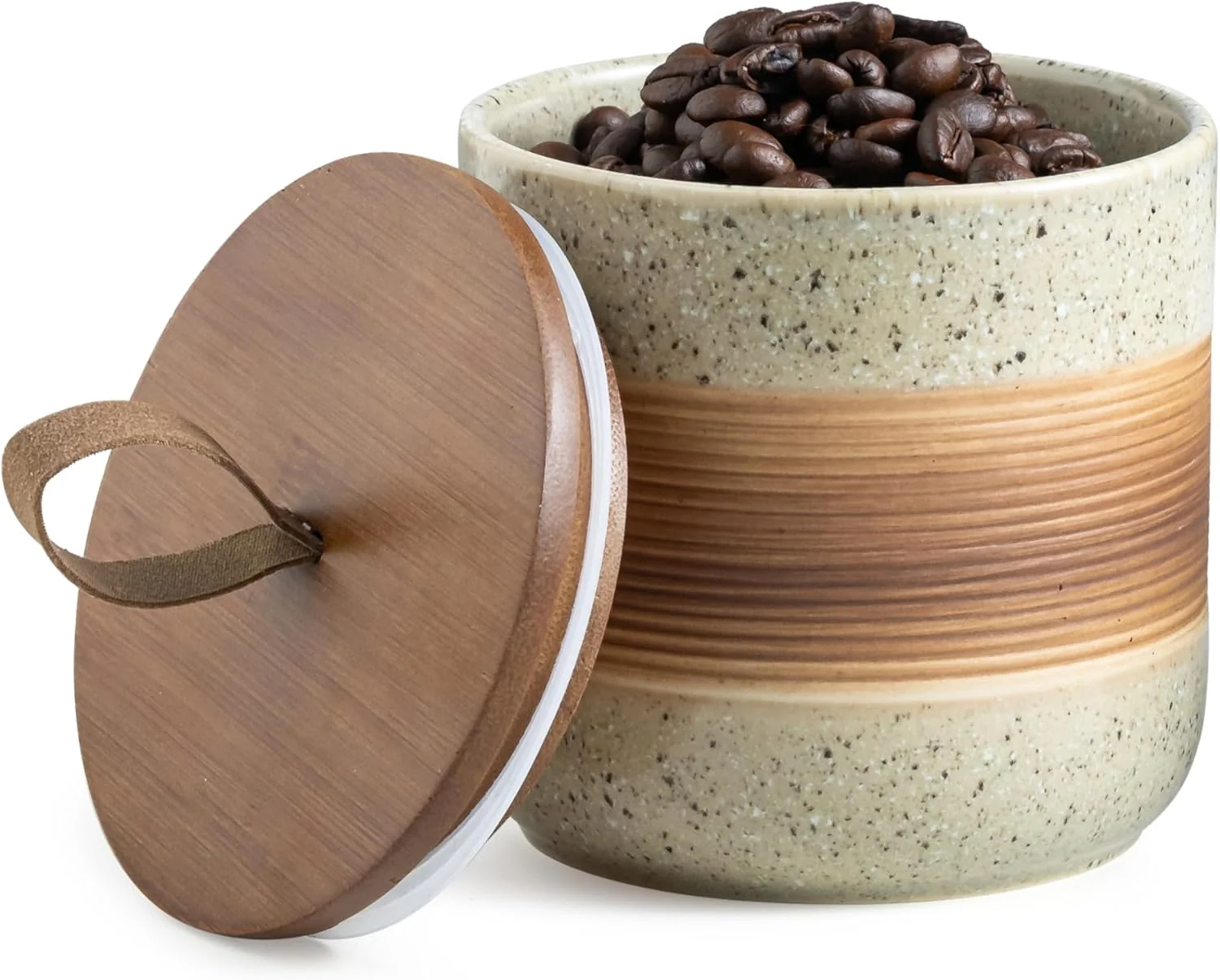 Original Ceramic Jar with Lid Airtight Coffee Container Kitchen Food Storage Jars for Spice Sugar Tea Bag Stackable Decorative Jars for Countertop 18 fl.oz Certified