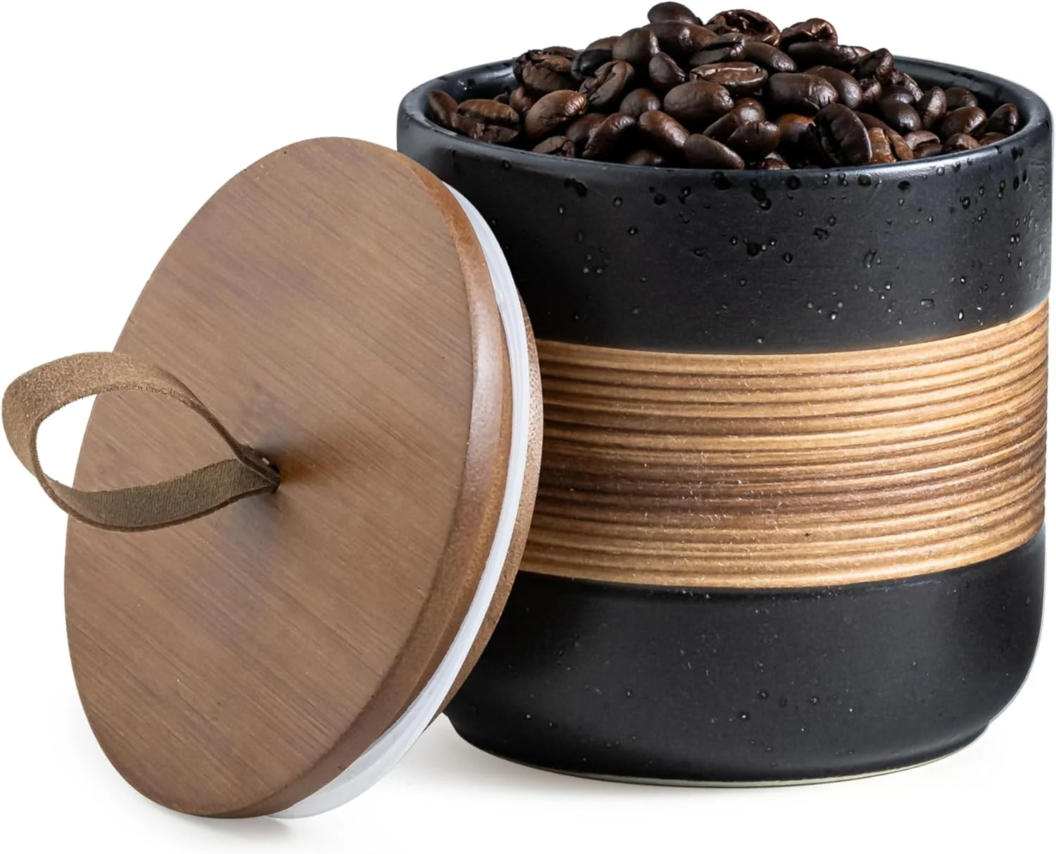 Pure Ceramic Jar with Lid Coffee Container Kitchen Food Storage Jars for Spice Sugar Tea Bag Stackable Decorative Jars for Countertop Black 18 fl.oz Convenient
