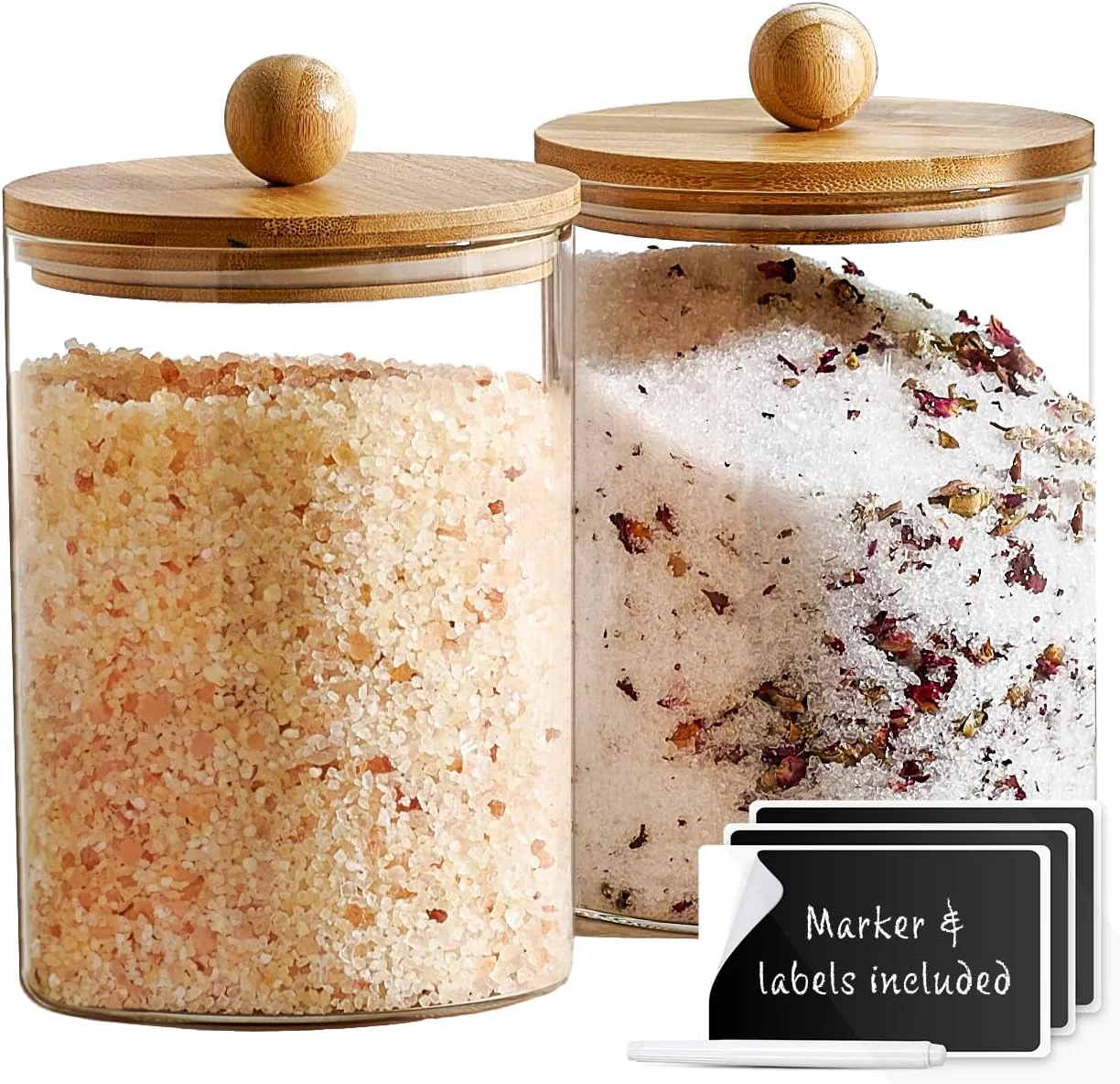 Smart Le’raze Set of 2 Glass Canisters for Kitchen Counter with Airtight Bamboo Lids Marker amp Labels – 68oz. Large Cookie Jars Wooden Lid Food Storage Containers Pantry Flour Sugar Pasta Candy. Consistent