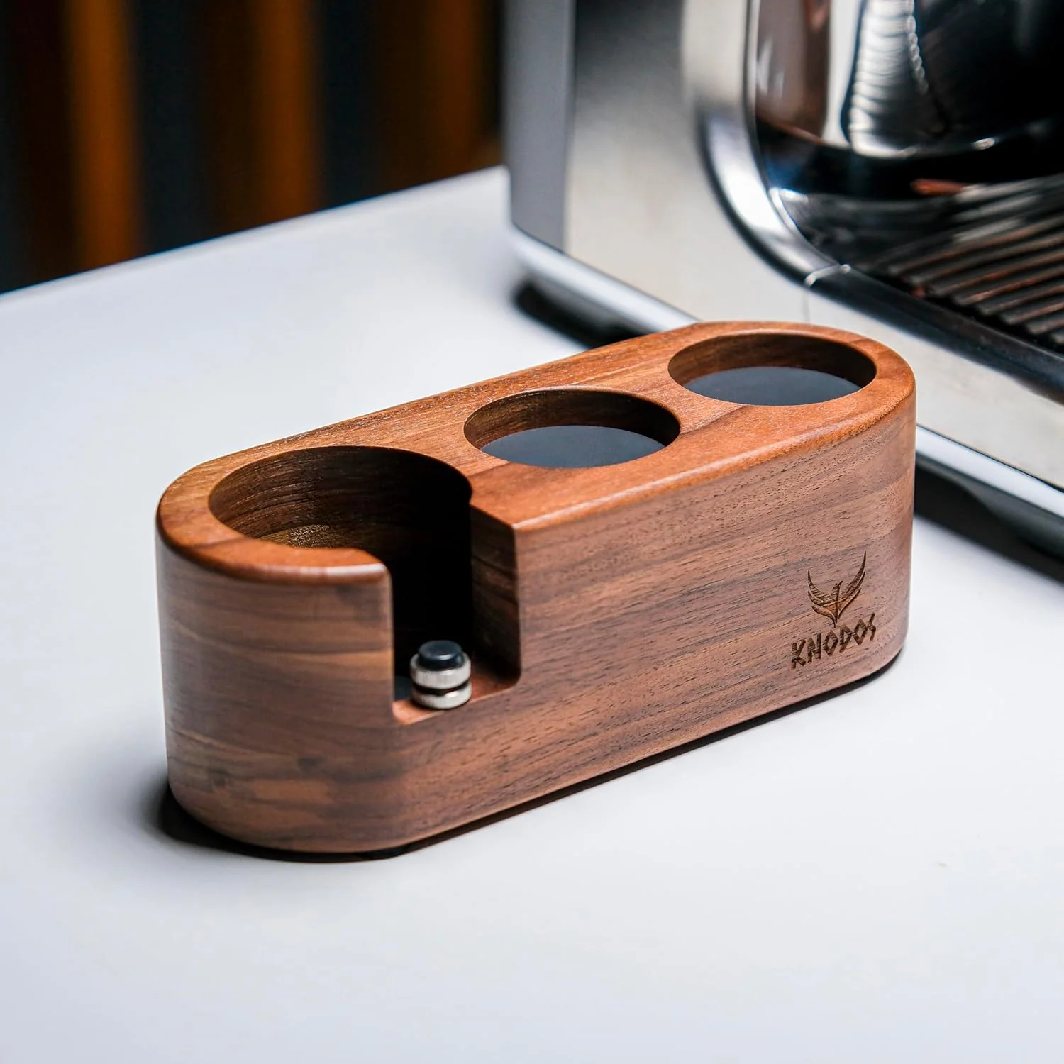 Traditional 58mm Espresso Tamper Station Rosewood Knodos Espresso Machine Accessories For Coffee Bar Wooden Coffee Tamping Box and Portafilter Holder Practical