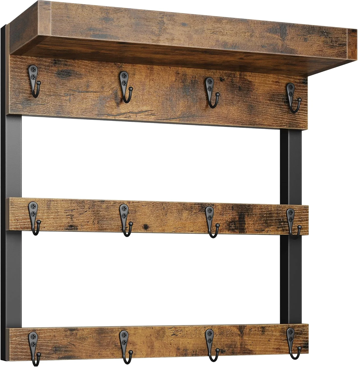 High-End Oropy Coffee Mug Rack Wall Mounted Rustic Wood Cups Rack with 12 Hooks and Storage Shelf for Home Kitchen Display and Collection Rustic Brown First-Class