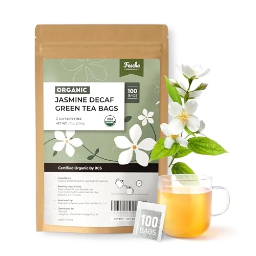 Casual Organic Decaf Jasmine Green Tea Bags Flower 100 Count Durable