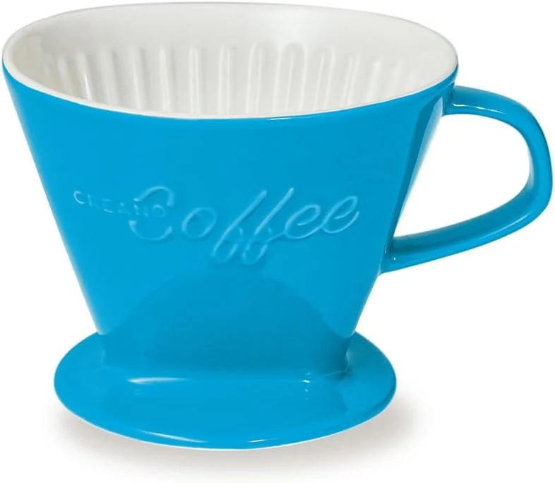 Specialty Creano XXL Porcelain Coffee Dripper Blue – Ceramic Cone Brewer – Pour Over Coffee Maker – Filter Size 4 – huge and heavy quality 800gr 28oz Fine
