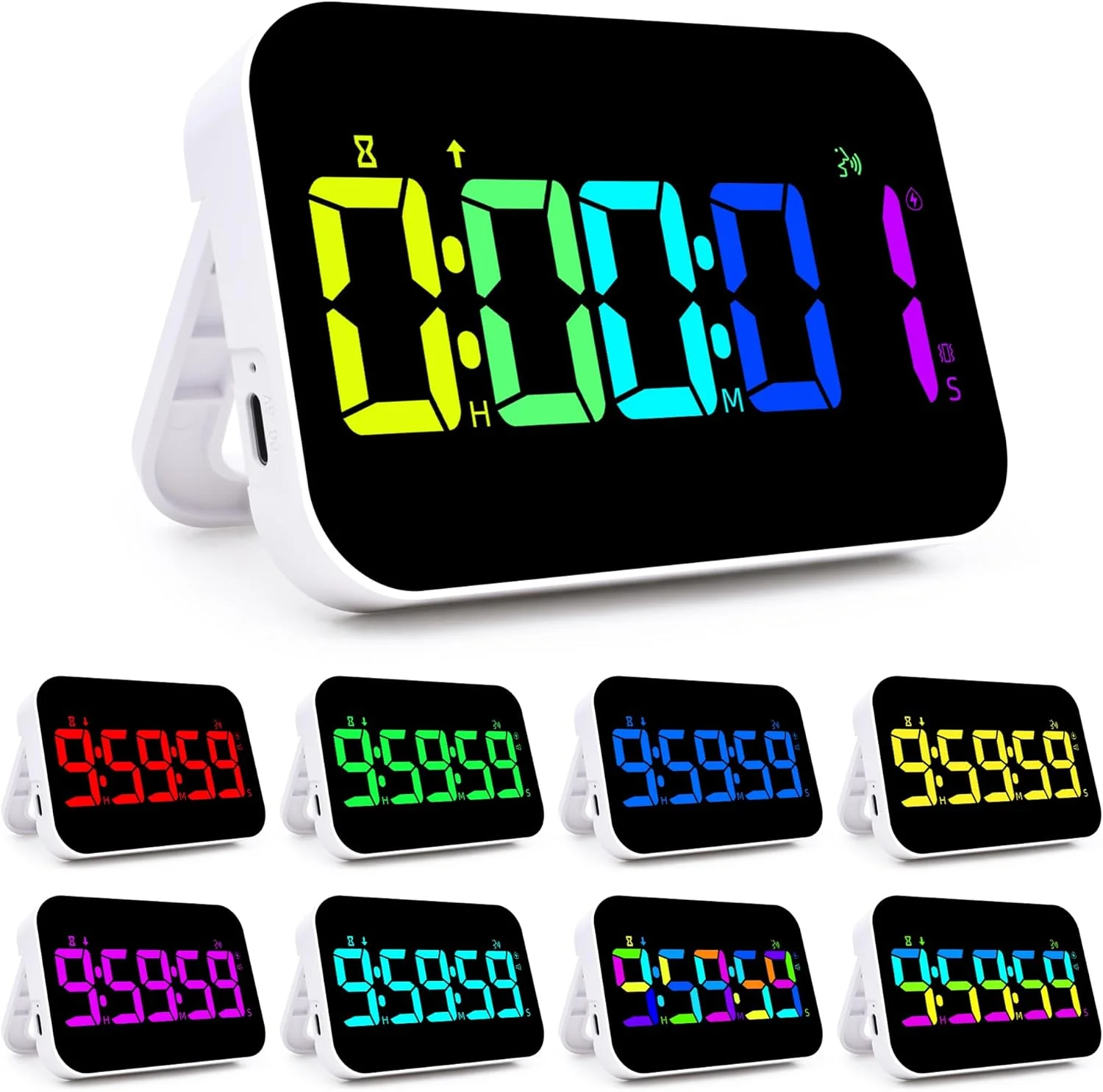 Recyclable Kitchen Timer （1.5 Number） 10 RGB Color Changing Digital Magnetic Timer Countdown Up Rechargeabilit 3 Brightness Display Reusable