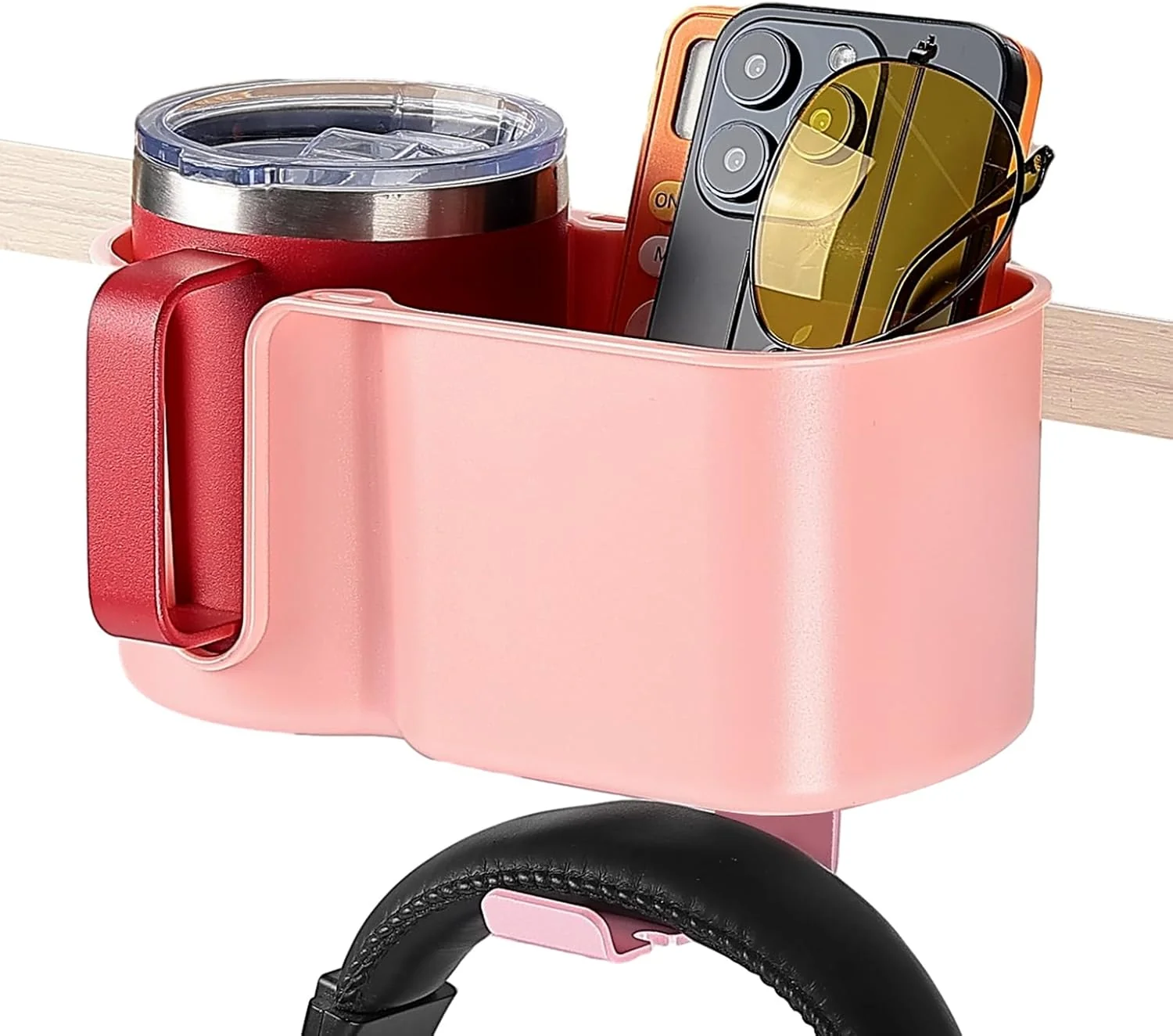 Environmentally Friendly KEMIMOTO 3-in-1 Desk Cup Holder and Headphone Hanger Fits 18-32 oz Cups Efficient