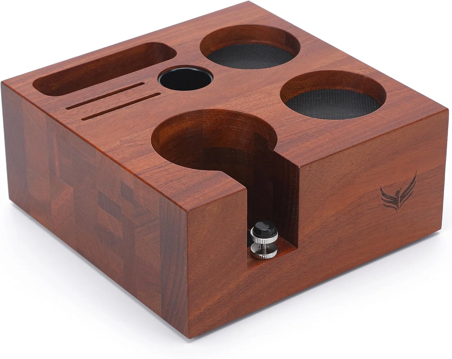 Long-Lasting 58mm Espresso Accessories Organizer Premium Rosewood Espresso Tamping Station Coffee Tool Stand for Tamper Portafilter Funnel WDT Efficient