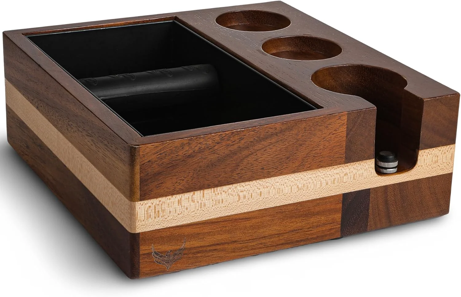 Stylish 51mm Espresso Knock Box and Tamping Station – Walnut Espresso Tool Organizer with Detachable Knock Box Tamper Holder and Portafilter Stand Contemporary