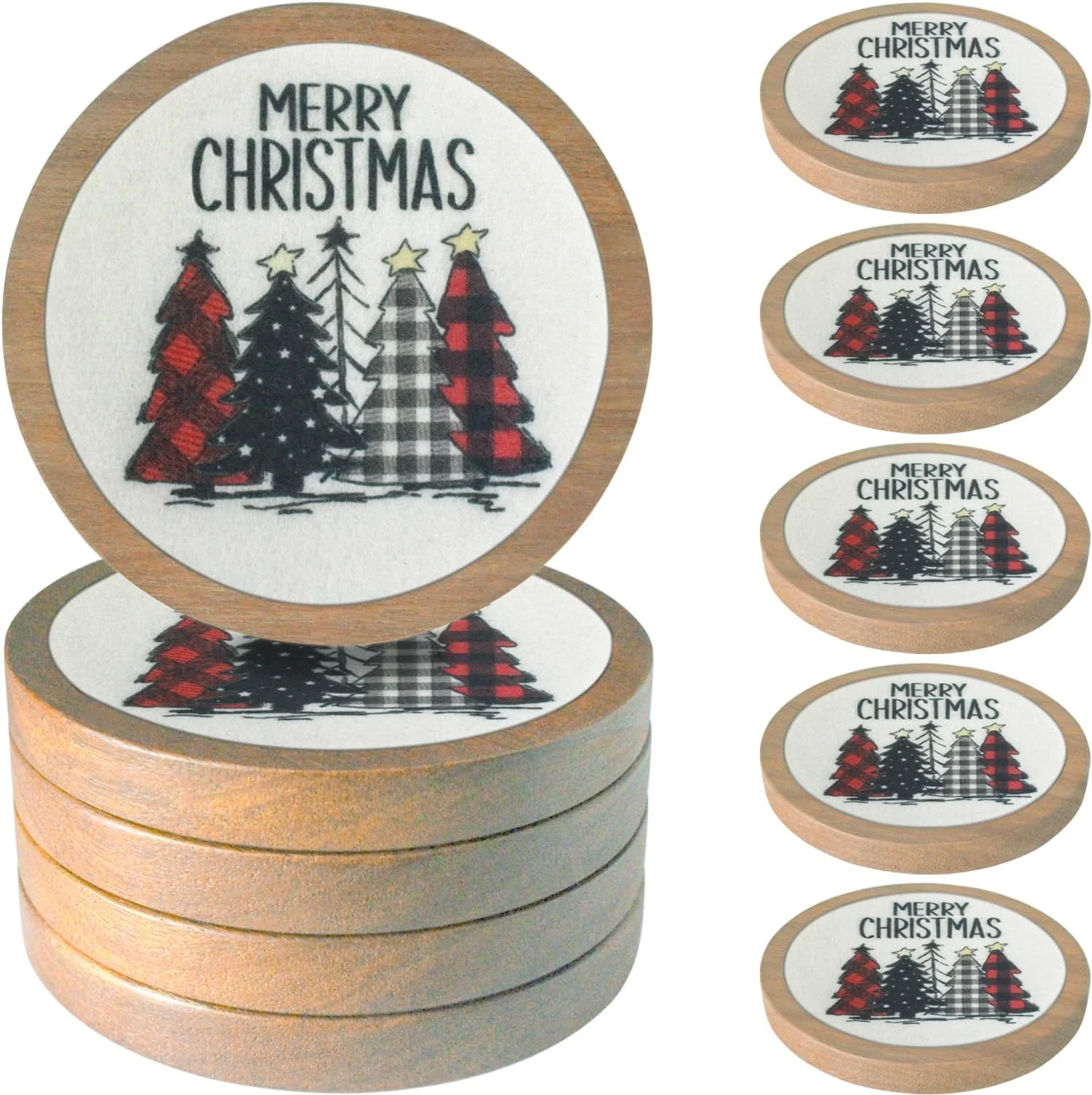 High-End Christmas Tree Coasters for Drinks Minacun Absorbent Coaster Set of 5 White Elephant Gifts Secret Santa Gifts Xmas Decor Drinks Coasters for Coffee Tabletop Protection 4.3 Inches Stylish