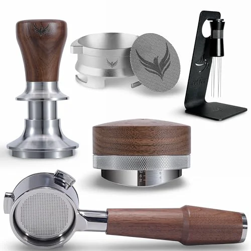 Environmentally Friendly Breville Espresso Machine Accessories Set 54mm Walnut 6pcs Includes Bottomless Portafilter Calibrated Tamper Coffee Distributor WDT Tool Espresso Funnel and Filter Smart