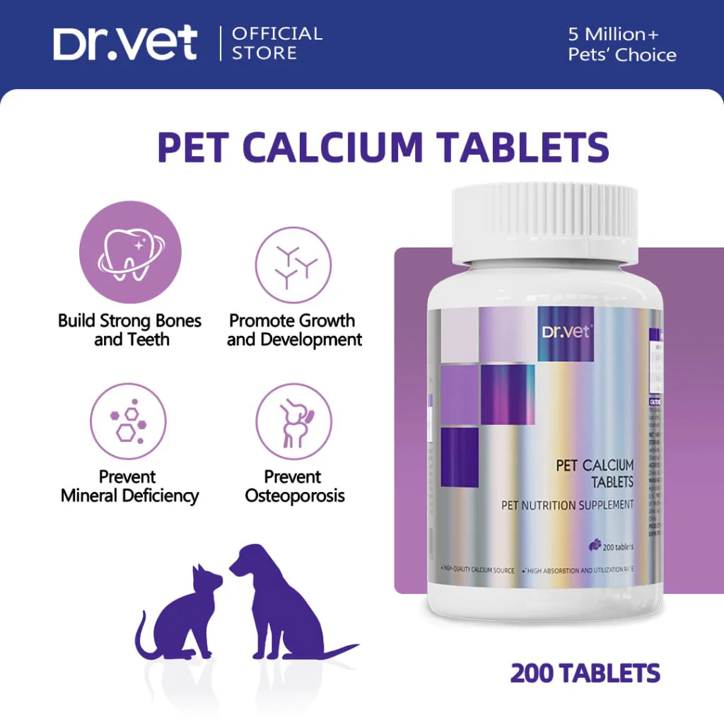 Recyclable Dr.Vet Pet Calcium Tablets For Cats And Dogs 200 Tablets Consistent