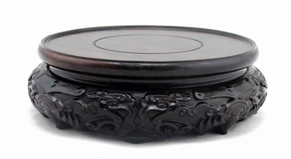 Verified GOLDY WENDY Oriental Luxury Round Bat Pattern Elm Solid Wood Vase Display Stands Pedestal Base 4.7 in Diameter Specialty
