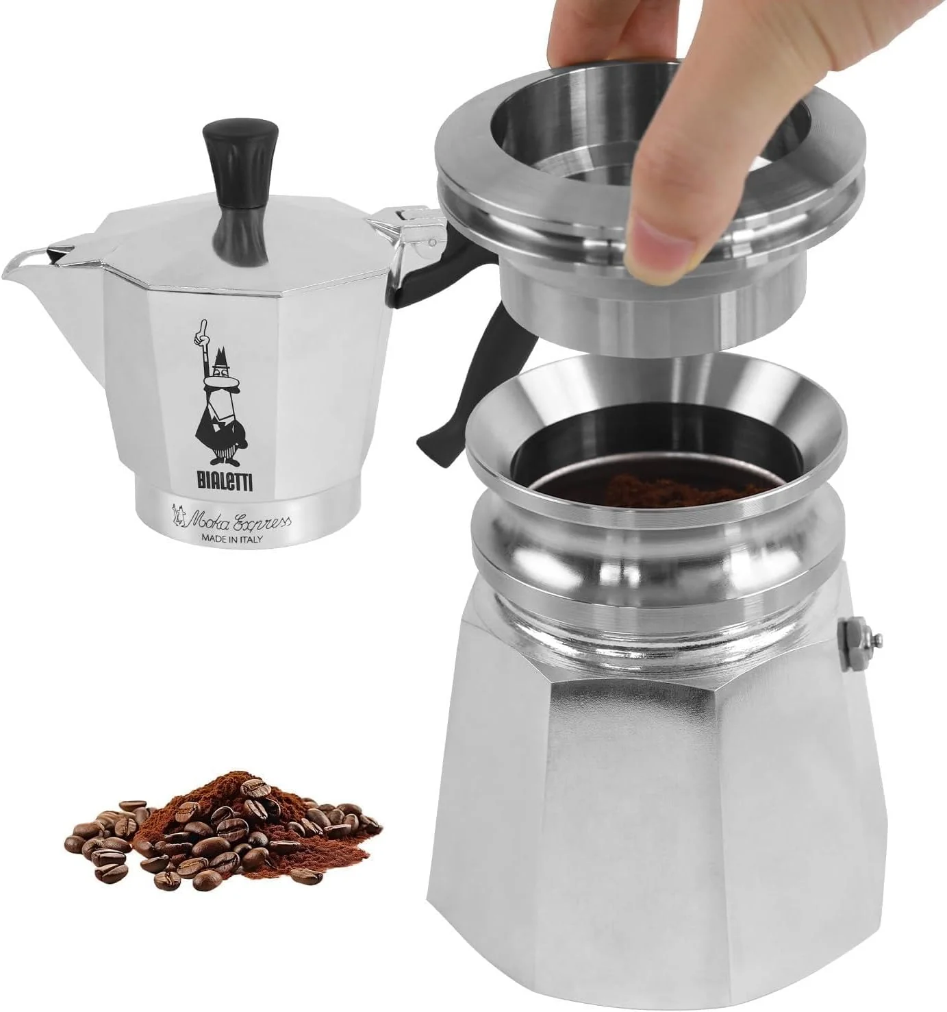 Innovative 4-6-Cup Moka Pot Tamper 304 SS Dosing Funnel amp Distributor Silver Suitable for Moka pots with a diameter of 2.76-2.83 Inches Functional