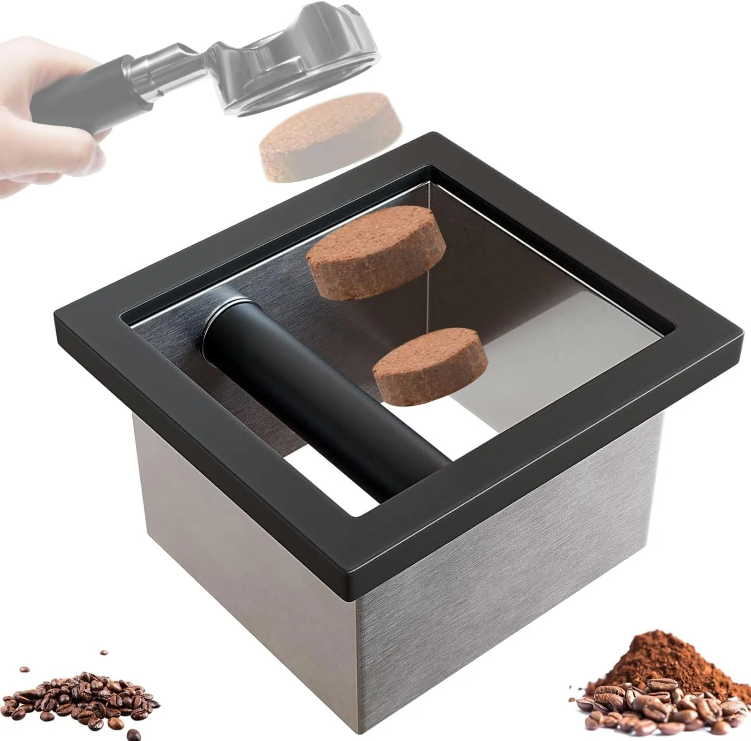 Contemporary Bottomless Knock Box Espresso Embedded Coffee Knock Box Stainless Steel Countertop Espresso Grounds Container for Commercial Cafes Restaurants Home 5.44 x 5.91 Breathable