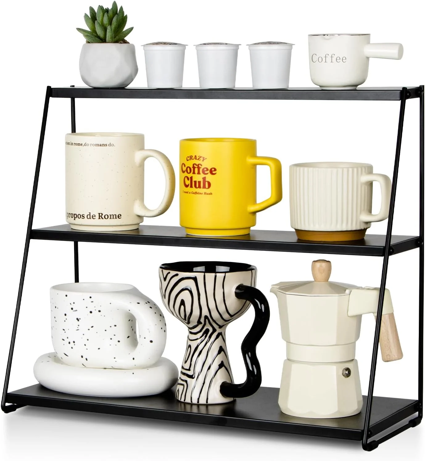 Healthy Puersi Coffee Mug Holder Metal Mug Display Rack for Countertop 3 Tier Mug Shelf Coffee Station Accessories Organizer for Kitchen Office Home Lightweight