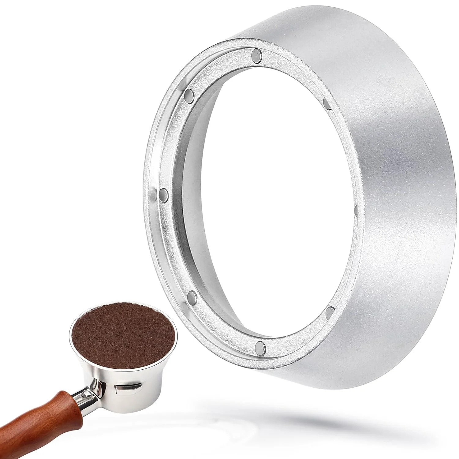 Authentic 58mm Silver Magnetic Dosing Funnel Lightweight Coffee Machine Dosing Ring with 9 Magnets Aluminum Espresso Funnel Ultra-Strong Adsorption Force Flexible