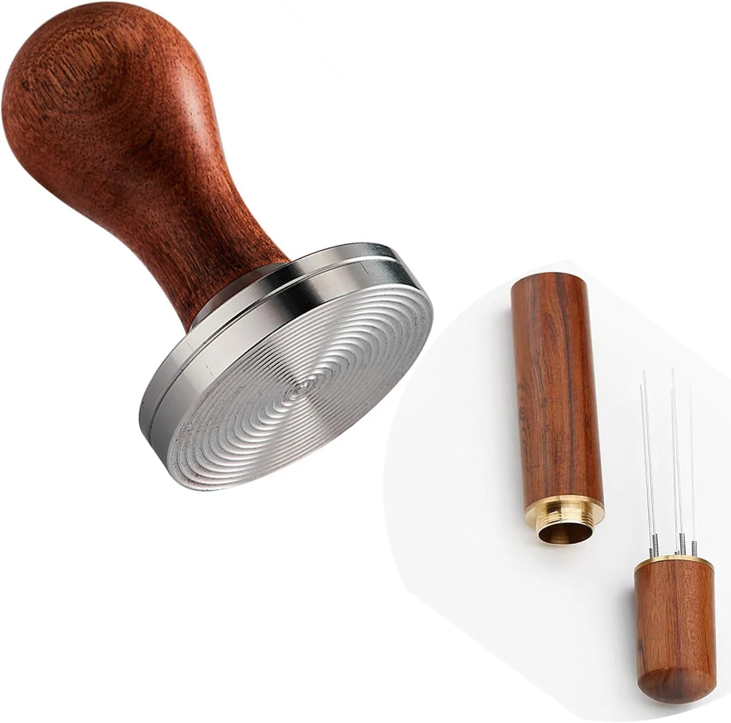Top-Quality 51mm Espresso Tamper with Stirrer Set Walnut Wood Coffee Press Tool Stamper with Espresso Professional Barista Accessories Kit for Espresso Machine Powerful