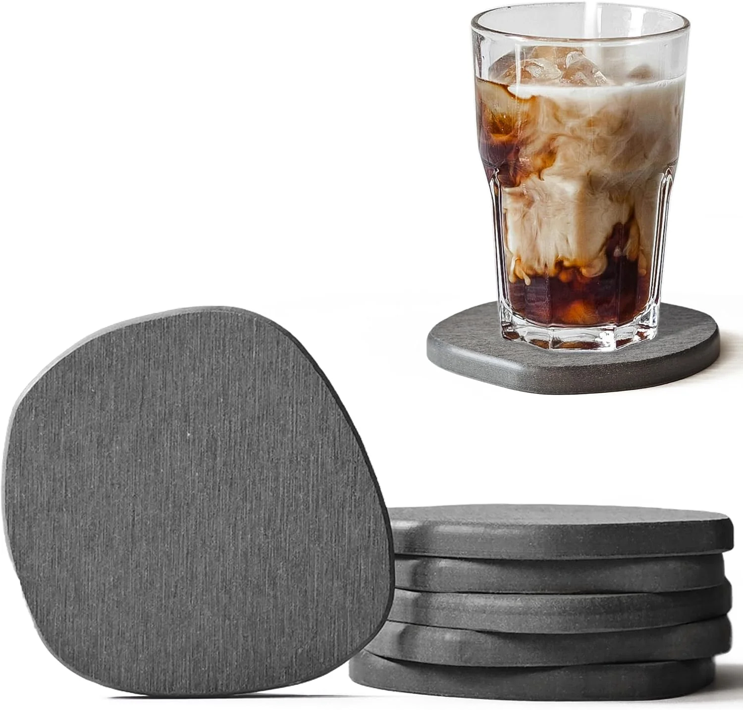 Refined 6 Pack Diatomite Absorbent Coasters for Drinks Fast Drying Stone Coasters XRzitky Diatomaceous Earth Instant Moisture Water Absorbing and Drying Coasters for Table Desk at Work Dark Gray Contemporary