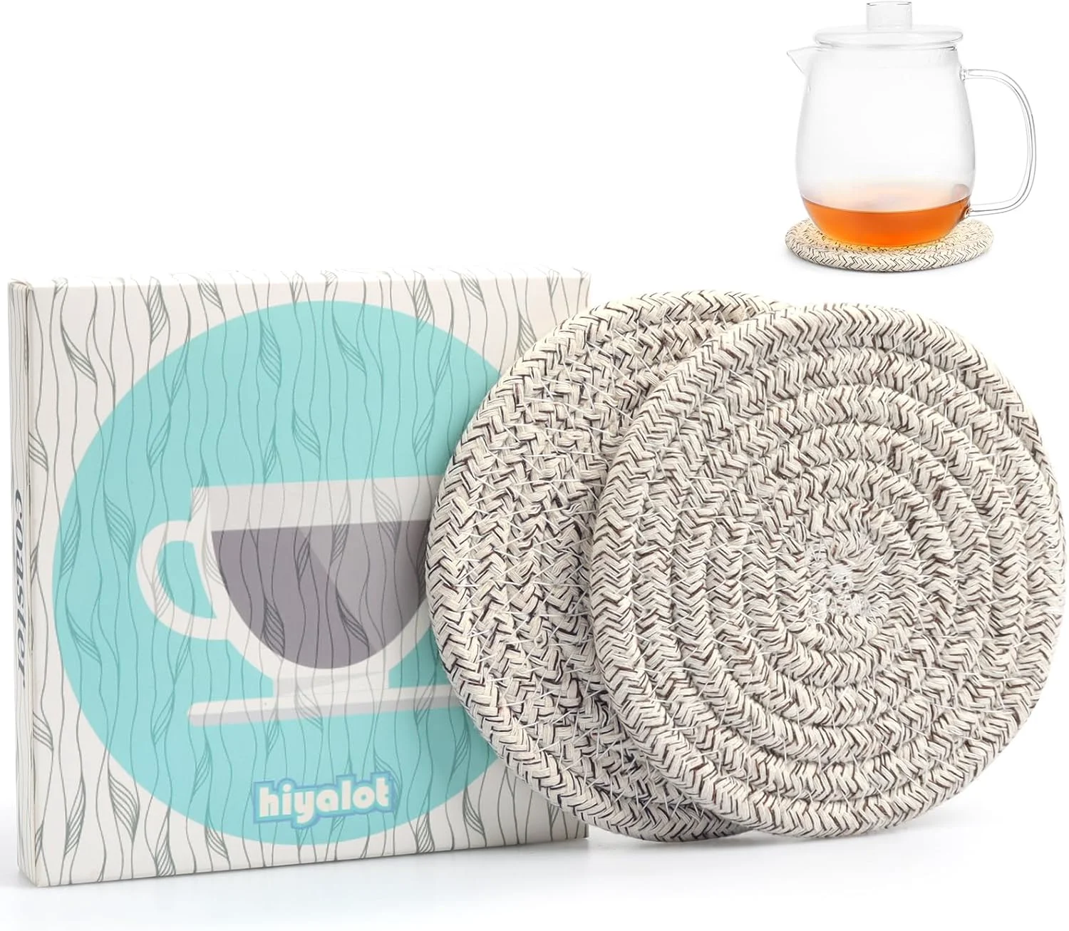 Convenient Large 4.8 Cotton Coasters for Drinks Set of 2 Oversized Absorbent Brown Fabric Cup Mats for Coffee Mugs Boho Desk Nightstand Drink Pads Official
