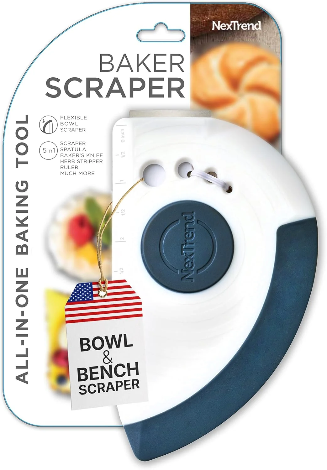 Carefully Designed Nextrend BakerScraper – 5-in-1 Flexible Bowl Scraper Bench Scraper and Dough Scraper with Stainless Steel Edge Ruler Herb Stripper – BPA Next-Generation