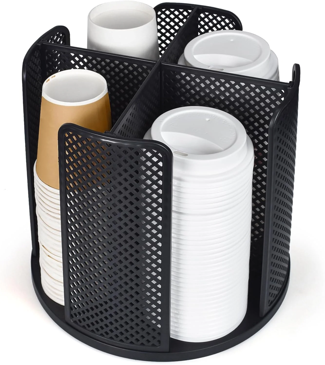 Verified Cup and Lid Organizer 360° Rotatable Coffee Cup Holder for Disposable Plastic and Paper Cups of 5 to 16 oz High-Quality