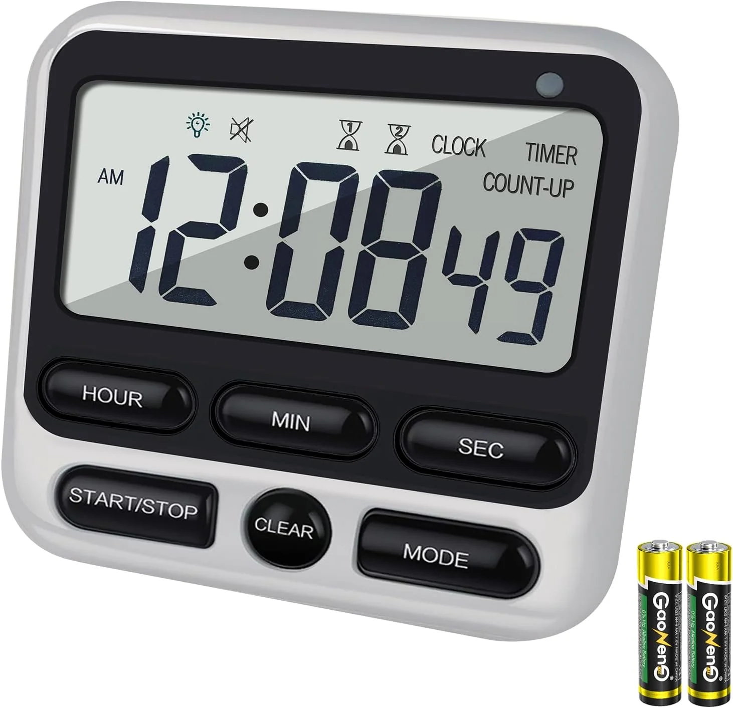 Traditional Digital Dual Kitchen Timer with Strong Magnet 24-Hour Countdown Stopwatch Loud Alarm 12 24 Hour Clock Switch Calendar Visual Indicator Light Reliable