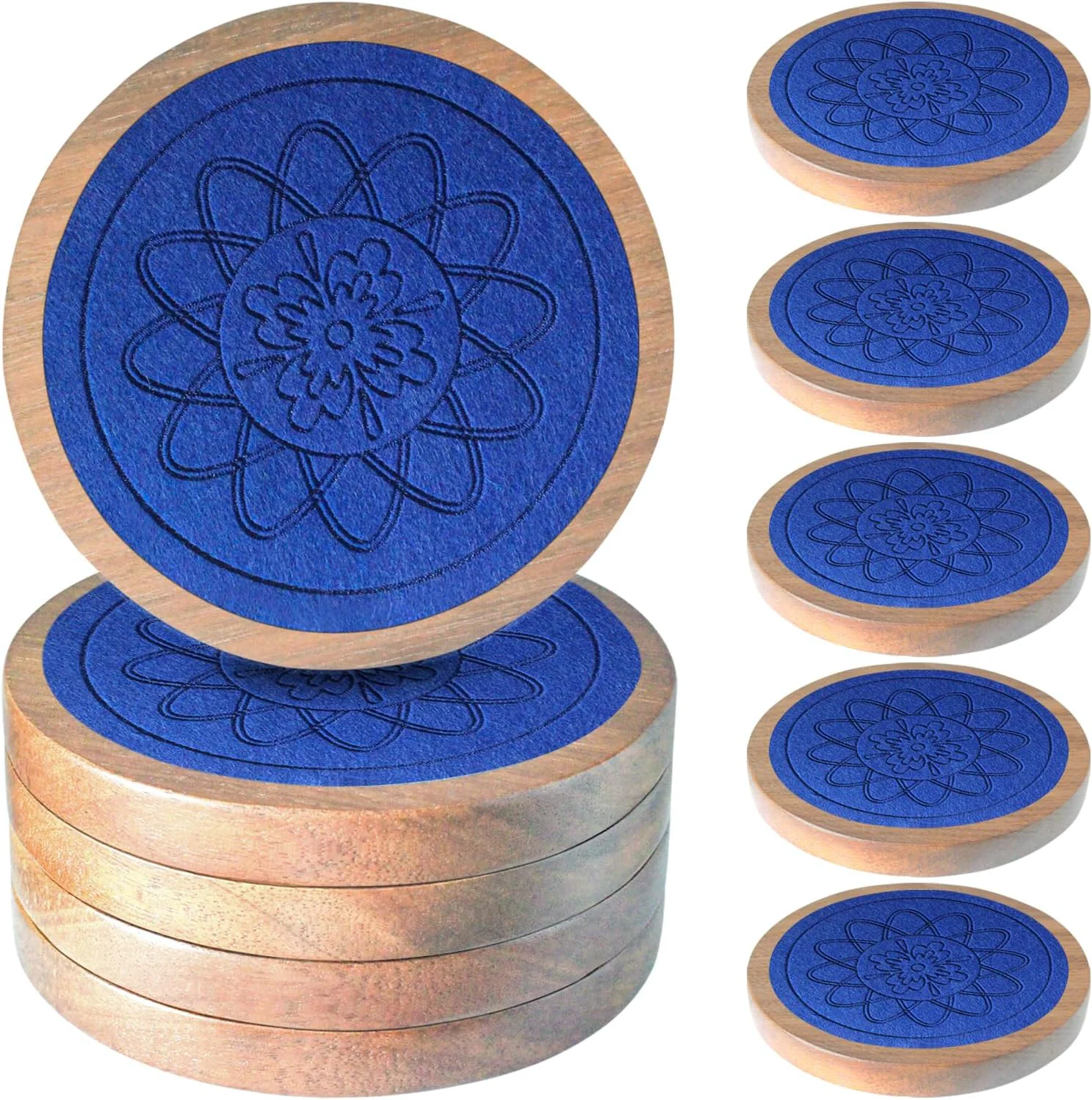 Convenient 5 Pack Wood Coasters for Drinks Minacun Absorbent Coaster Set Drinks Coasters for Coffee Tabletop Protection Non-Slip Non-Stick Suitable for Kinds of Cups Wooden Table Drink 4.3 Inch Blue Consistent