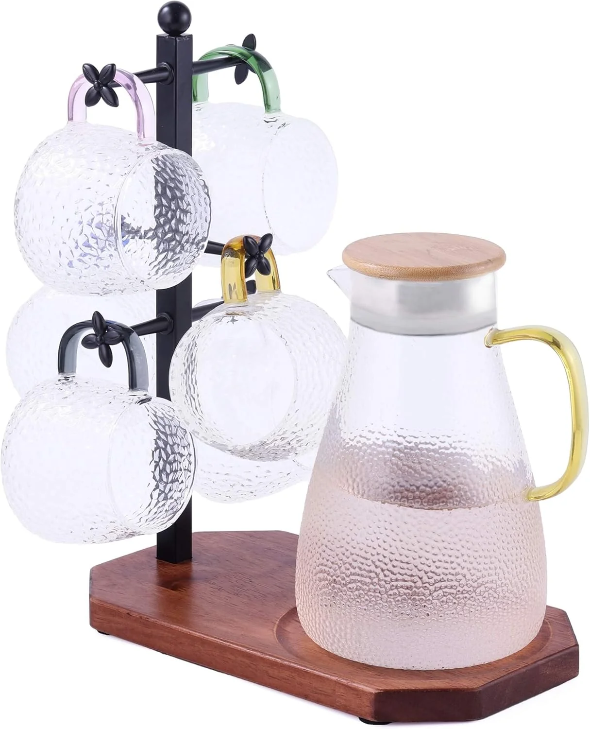 Premium Material Mug Tree for Large Mugs With 6 Hooks and Coffee Pot Tray – Multi-Function Stand for Counter Bar Accessory Kitchen Organizer Classic