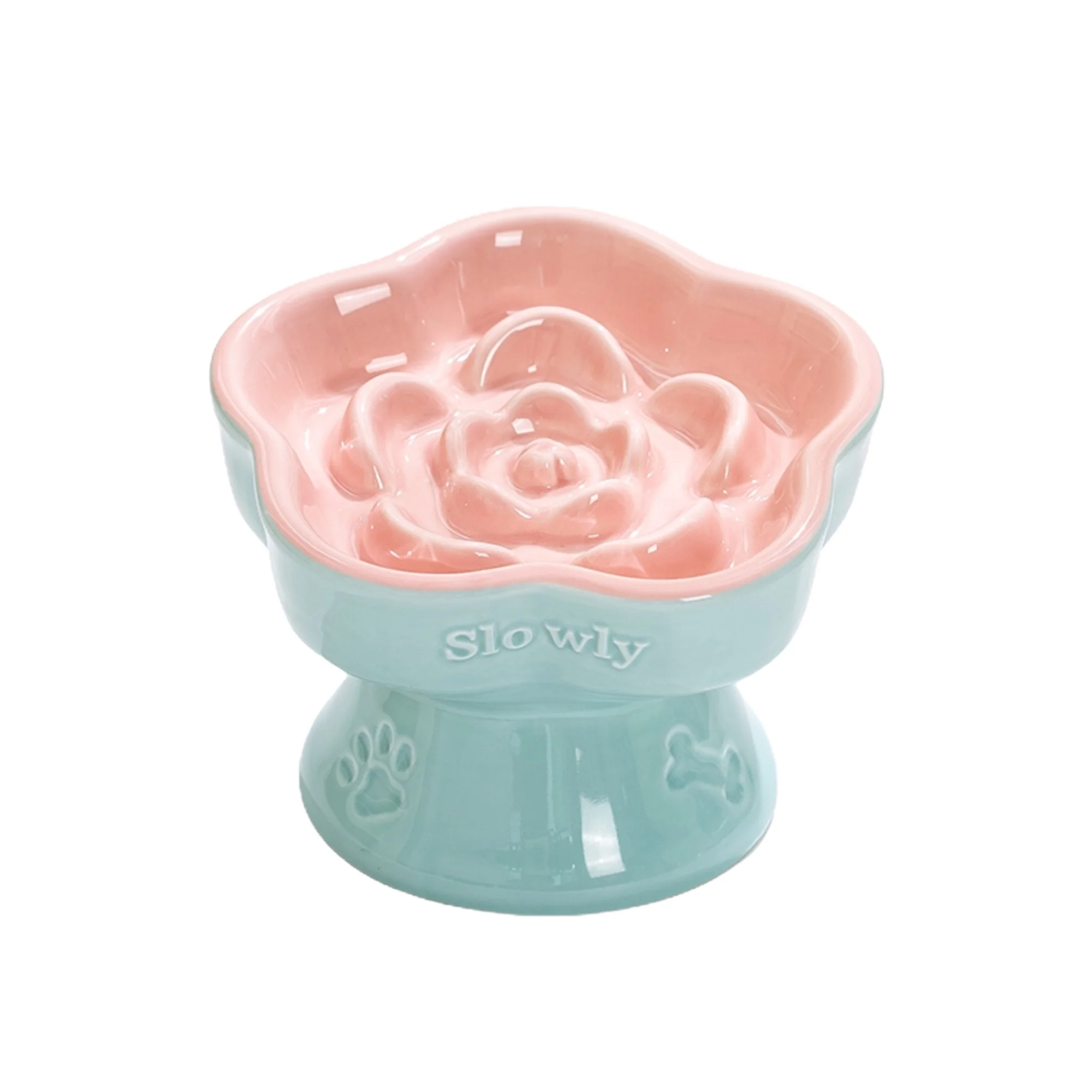 Solid PawsPik® Raised Ceramic Slow Feeder Dog Bowl Cat Food Bowl Comfortable