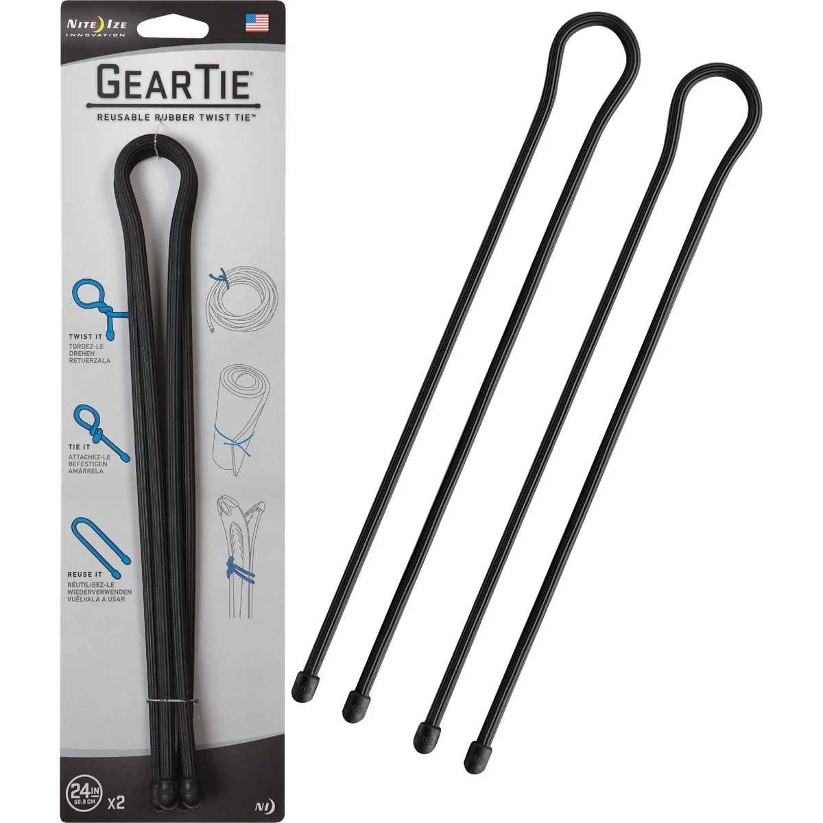 Fine Nite Ize Gear Tie 24 In. Black Reusable Rubber Twist Tie 2-Count Natural
