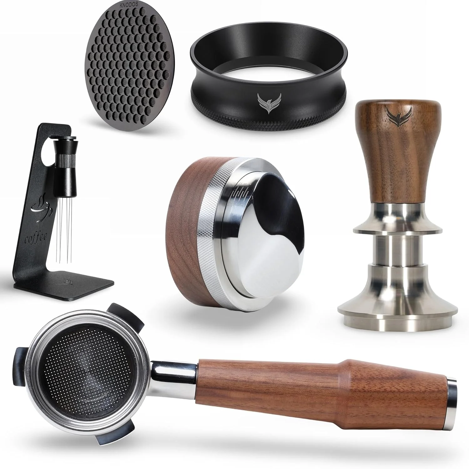Eco-Friendly Breville Bambino Accessories Set 54mm Magnetic Dosing Funnel Puck Screen Bottomless Portafilter 30LB Tamper Leveling Tool and WDT Smooth