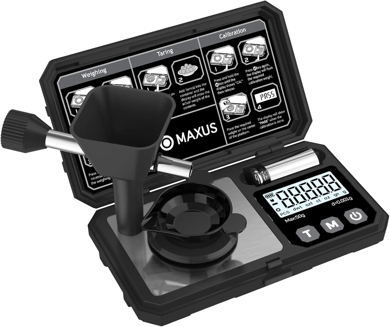 Quality Maxus Digital Milligram Scale 50g 0.001g with Calibration Weight Reloading Scale with Powder Trickler Accessories Original