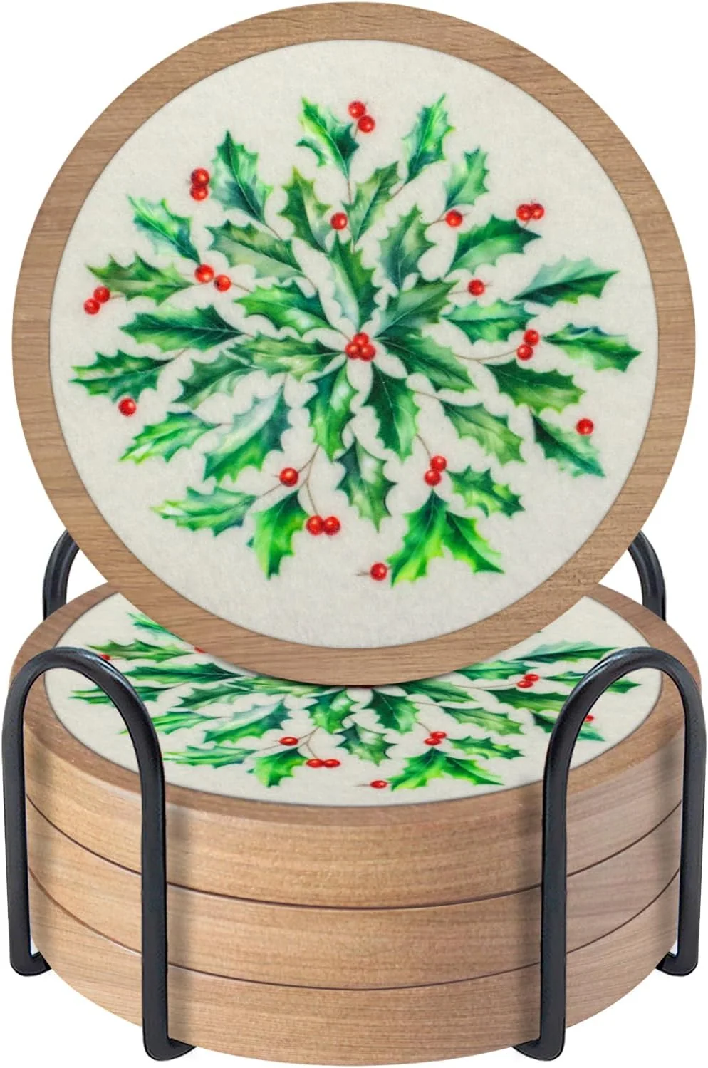 Fast Christmas Coasters Set of 4 with Holder Cewiru Cup Mat for Drinks Absorbent Coasters with Felt Insert for Coffee Table Protection Modern Style Home Dining Table Decor 4.3 Elegant