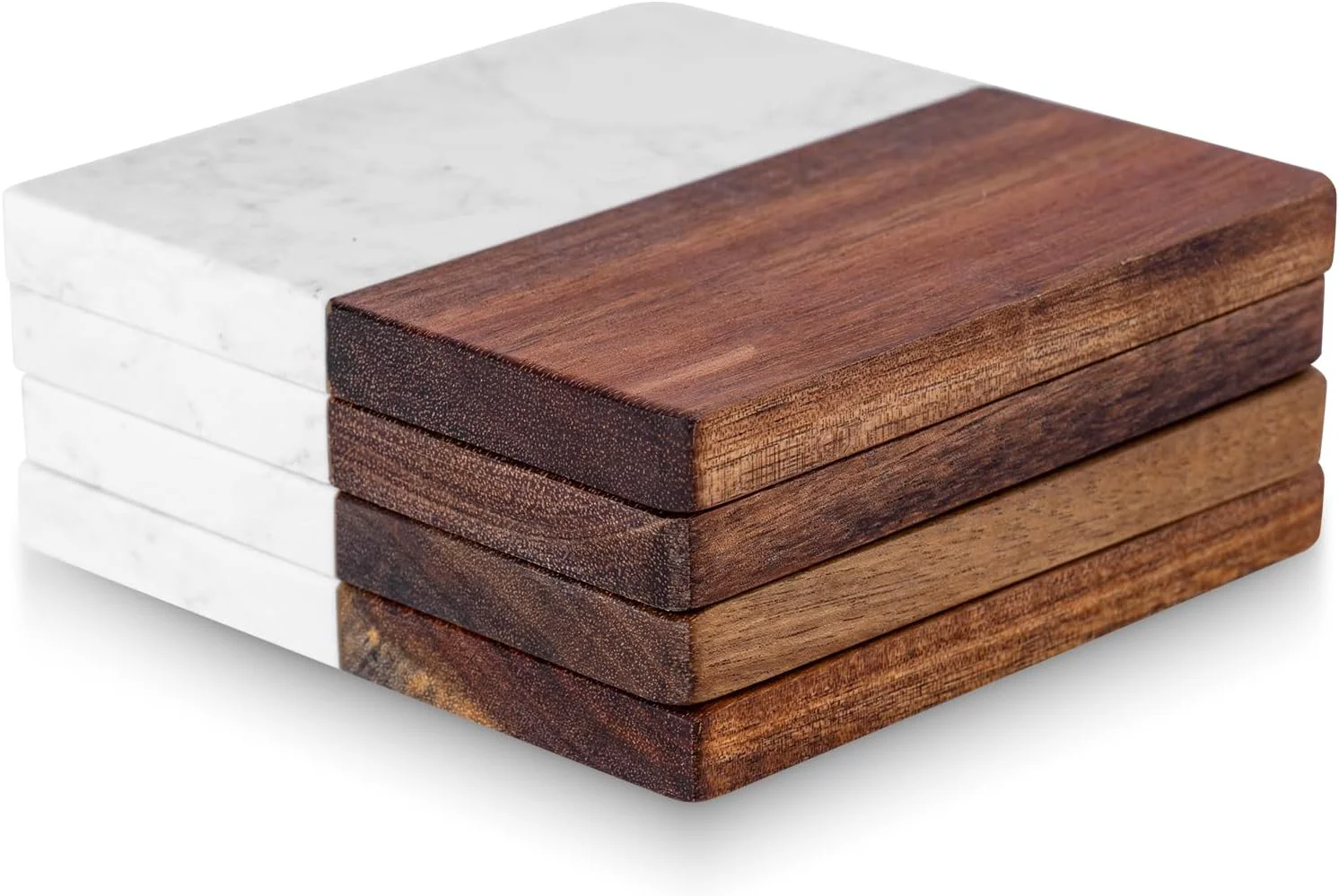 Environmentally Friendly Marble Coasters 4-Piece Set of Acacia Wood Marble Coasters Suitable for Kitchens Offices and can be Used as Gifts Trendy