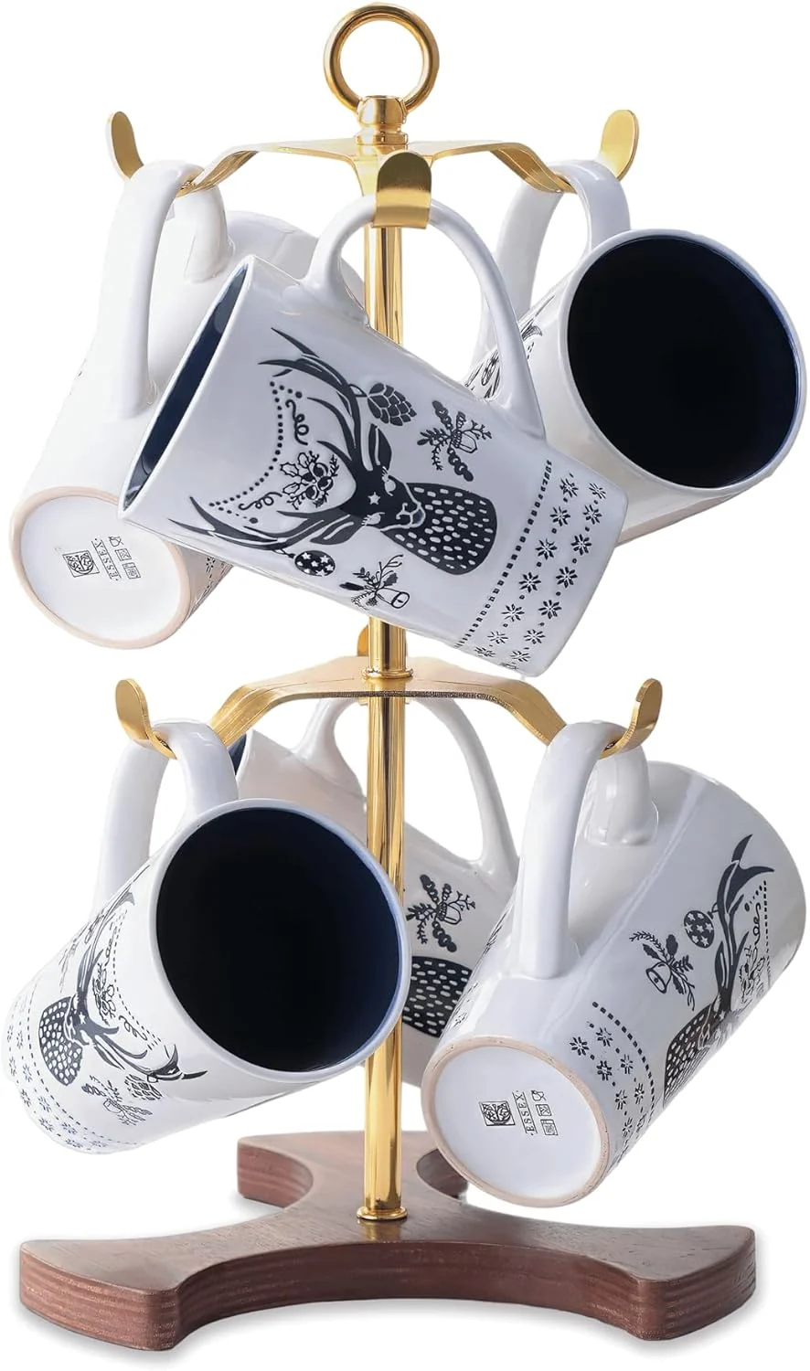 Advanced Gold Mug Holder Tree for Countertop 2-Tier Coffee Mug Rack Holds 6 Large Mugs 5oz to 20oz Elegant Golden Cup Stand with Solid Wood Base Verified