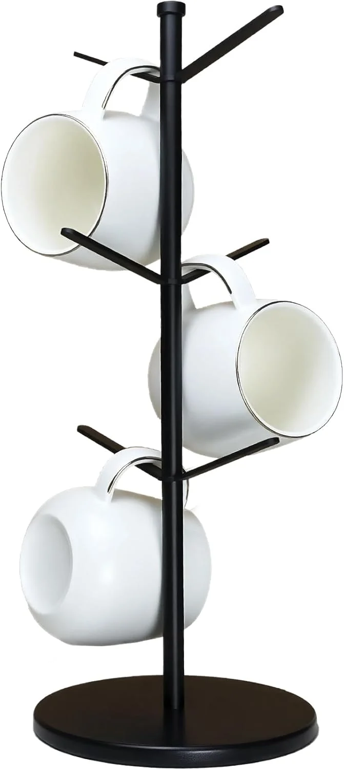 Breathable Premium Mug Tree 6 Hooks Upgraded Stable Metal Mug Holder Bamboo Base Coffee Mug Cup Rack for Counter Top Mug Display Exclusive
