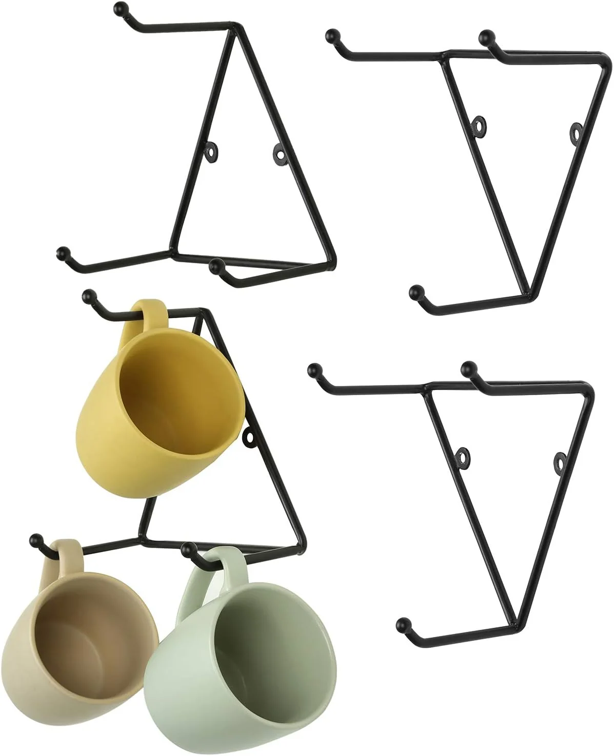 Sustainable MyGift Matte Black Metal Triangular Coffee Mug Holder Wall Mount Display Rack Mug Organizer with 3 Hooks Set of 4 High-End