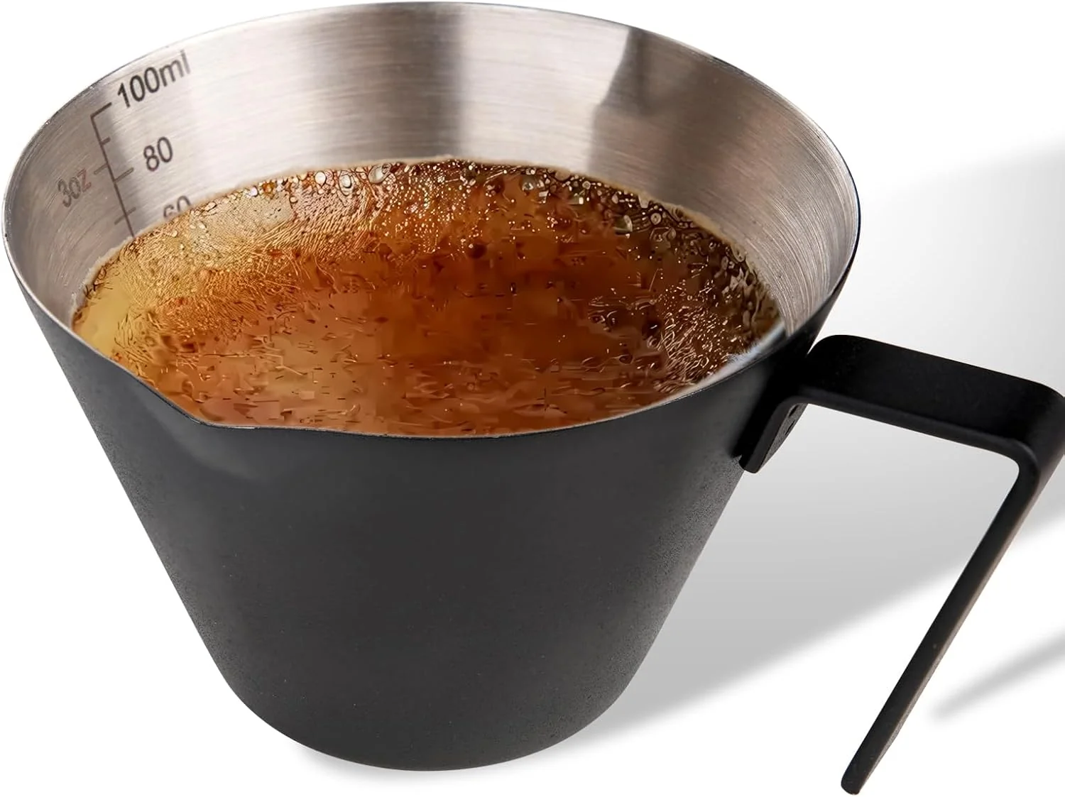 Long-Lasting Yarramate Stainless Steel Espresso Shot Cup Double Spout Metal Espresso Measuring Cup with V-Shaped Mouth Espresso Accessories 3.4OZ 100ML Black Quality