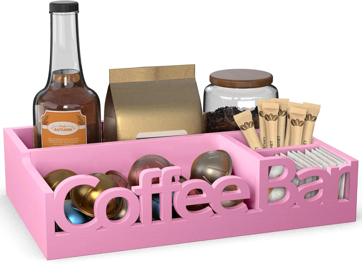 Original Coffee Bar Organizer – Wood Coffee Pods Holder Storage Basket Essential Coffee Bar Accessories for Home and Office Environmentally Friendly