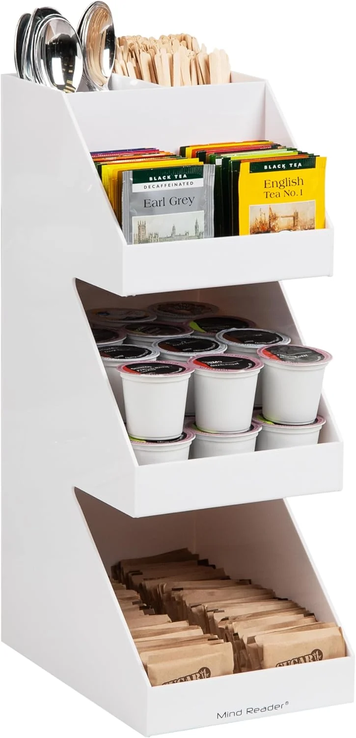 Powerful Mind Reader Coffee Tea Utensil and Condiment Station Countertop Organizer Coffee Bar Kitchen 6 L x 9 W x 16 H White Verified