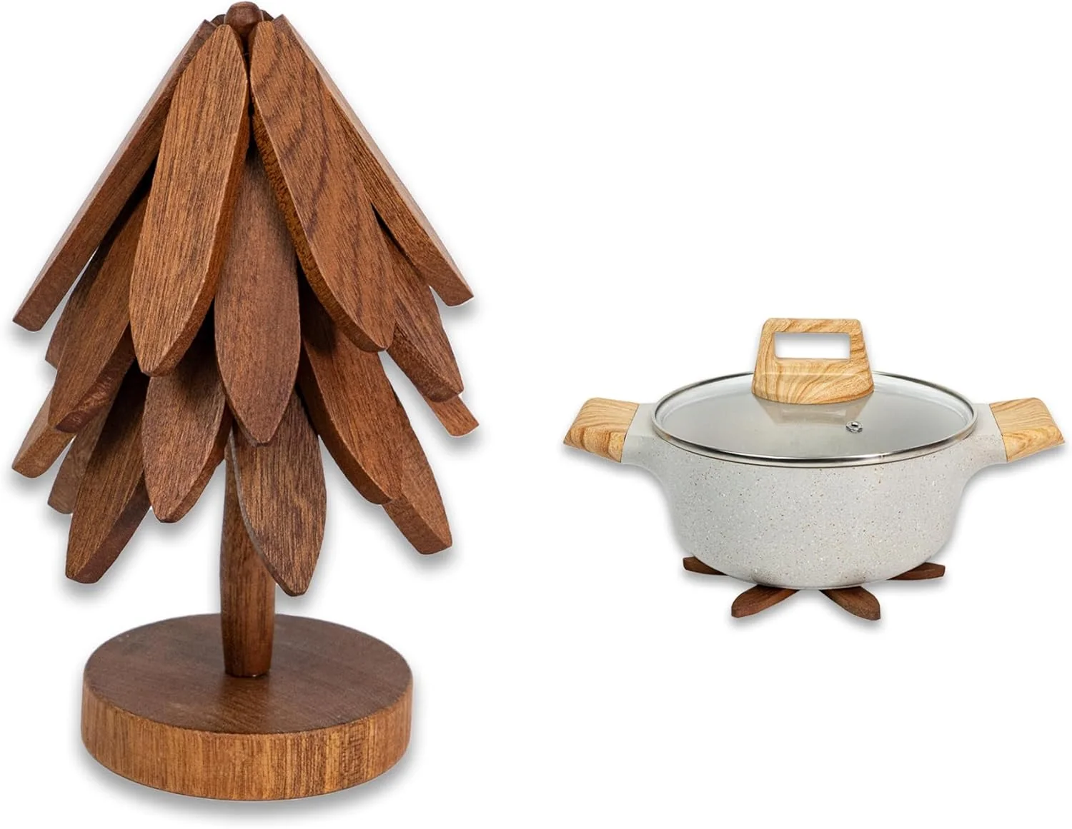 Fashionable Yuoyar Trivets Wooden Tree-Shaped Sapeli Wood Drink Trivets Set for Coffee Table Kitchen Table Decor Easy-to-Use