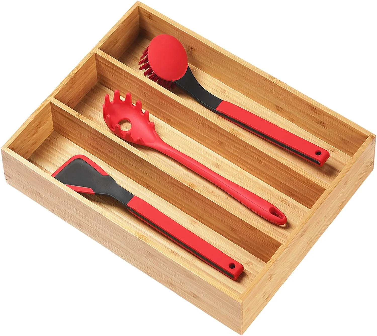 Sustainable Umilife Bamboo Kitchen Utensils Organizer 13 Inch Drawer Dividers for Silverware Extra Deep Holder with Non-Slip Feet Fashionable