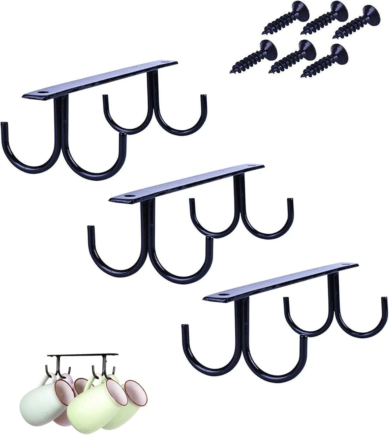 Enhanced Mug Rack Under Cabinet 12 Mug Hooks Coffee Cup Holder Under Shelf Display Hanging Cups Organizer Hanger for Bar Kitchen Utensils – Black Environmentally Friendly