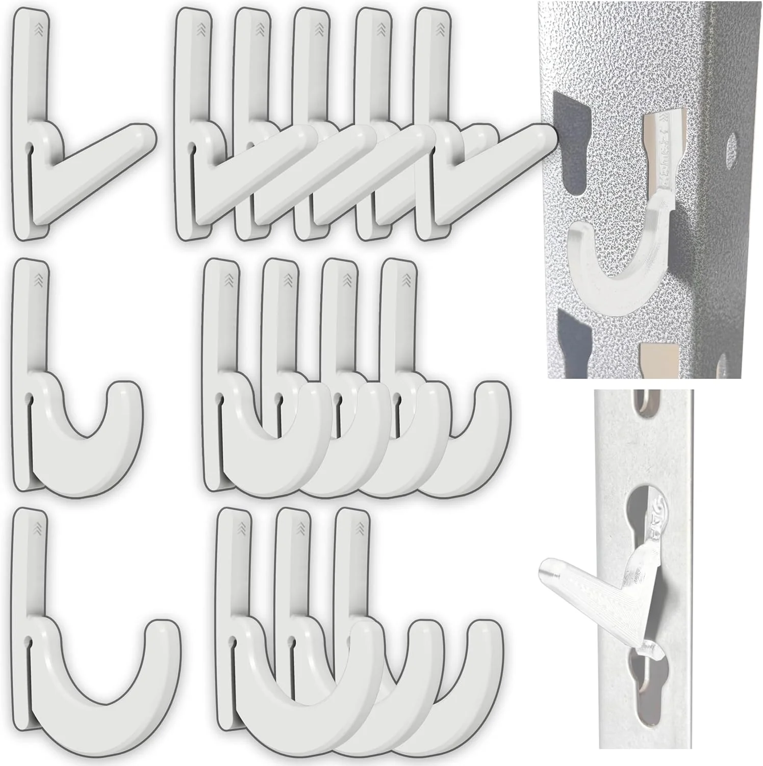 Secure Heavy Duty Plastic L-Hooks and J-Hooks for Garage Shelving Compatible with Keyhole Slots UV-Resistant 40 lbs Load Capacity 15 First-Class