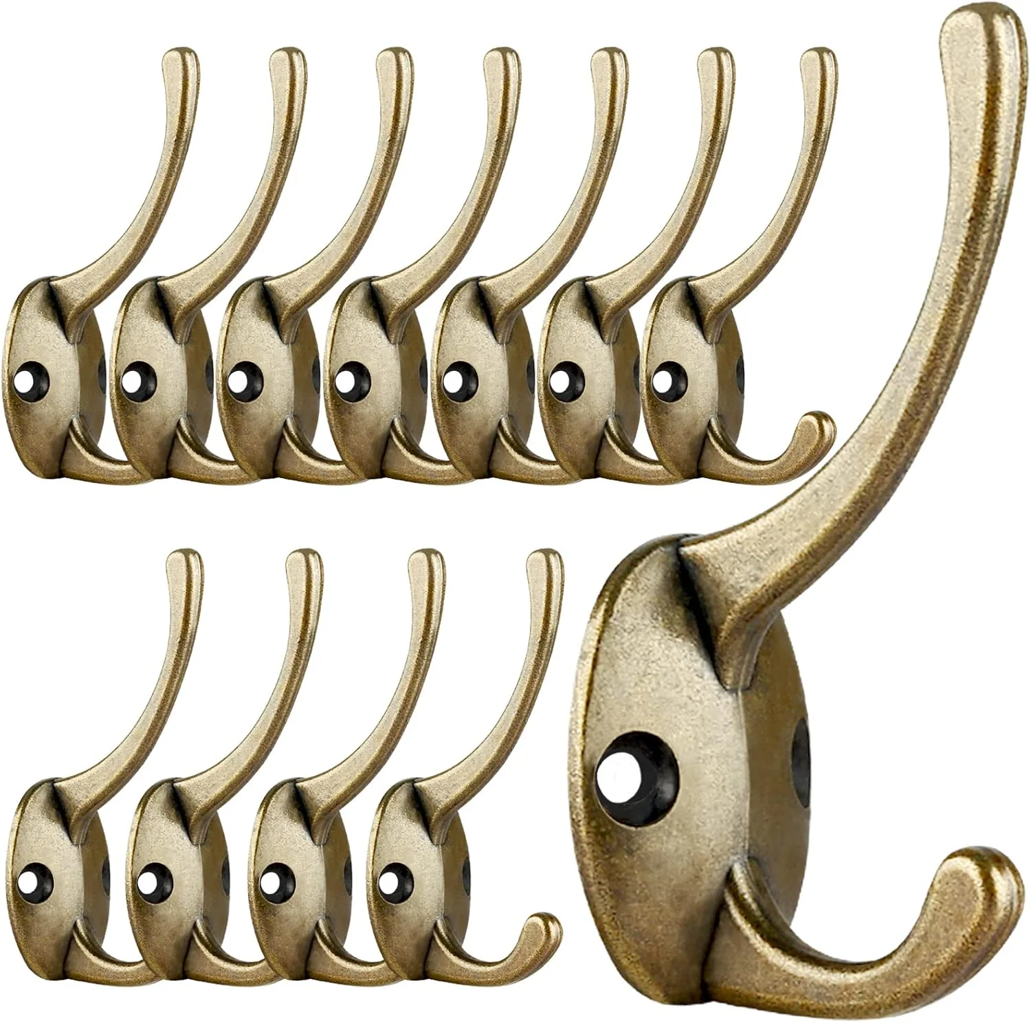 Optimized IBosins 12 Pack Antique Brass Coat Hooks Wall Mounted with 24 Screws Retro Double Hooks Utility Antique Brass Hooks for Coat Scarf Bag Towel Key Exclusive